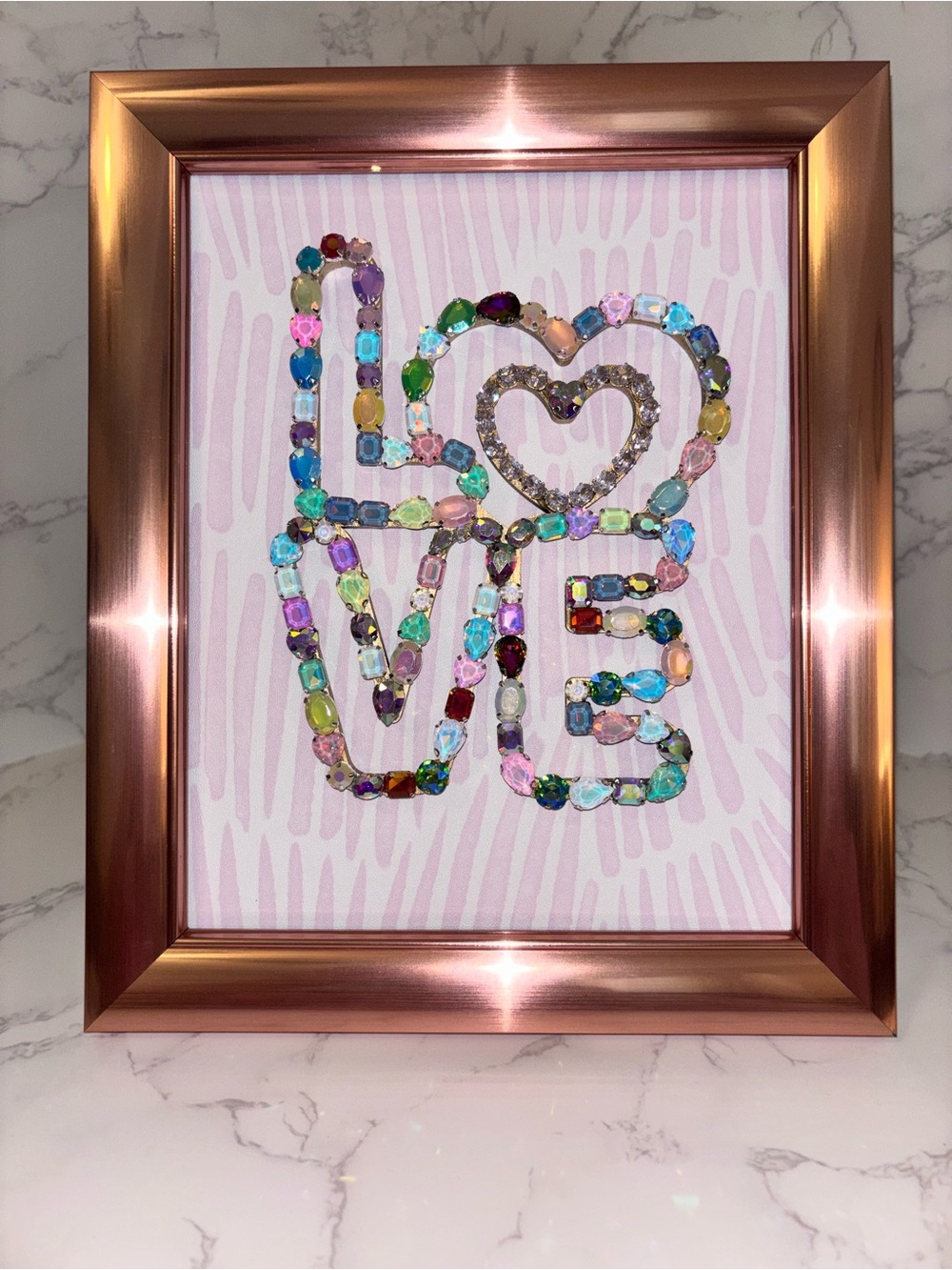 8x10 Jeweled LOVE Wall Art, Rhinestone Heart Decor